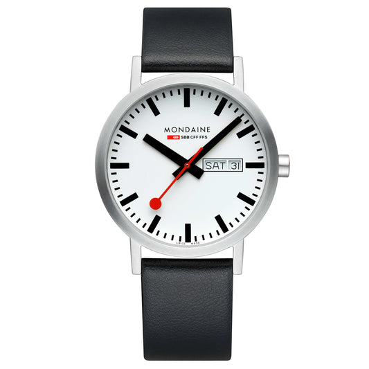 Mondaine Classic A667.30360.11SBBV Herrenuhr Schwarz • Schweizer Quarzwerk • Veganes Traubenleder