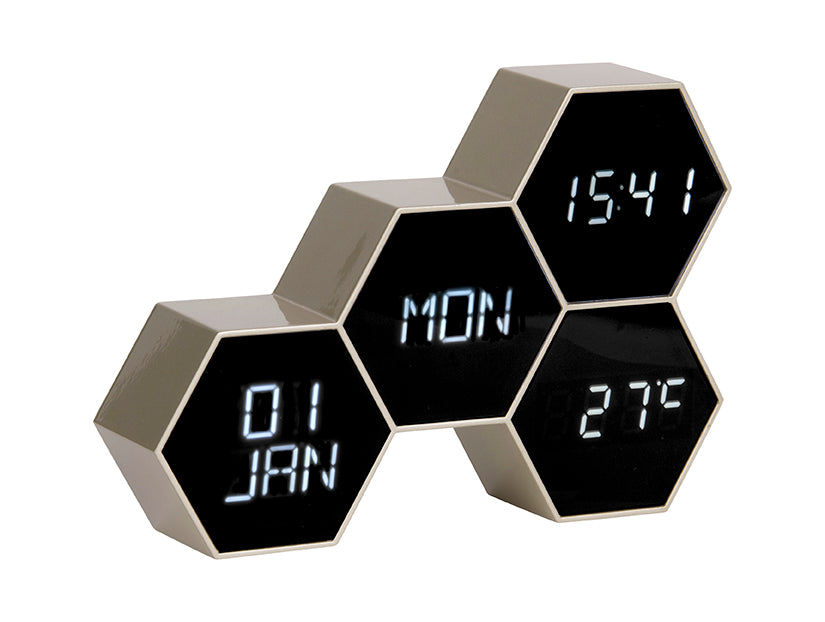 Karlsson Six In The Mix KA5805GD Wecker Antikgold • Netzbetrieb mit USB • Datum, Wochentag & Temperatur