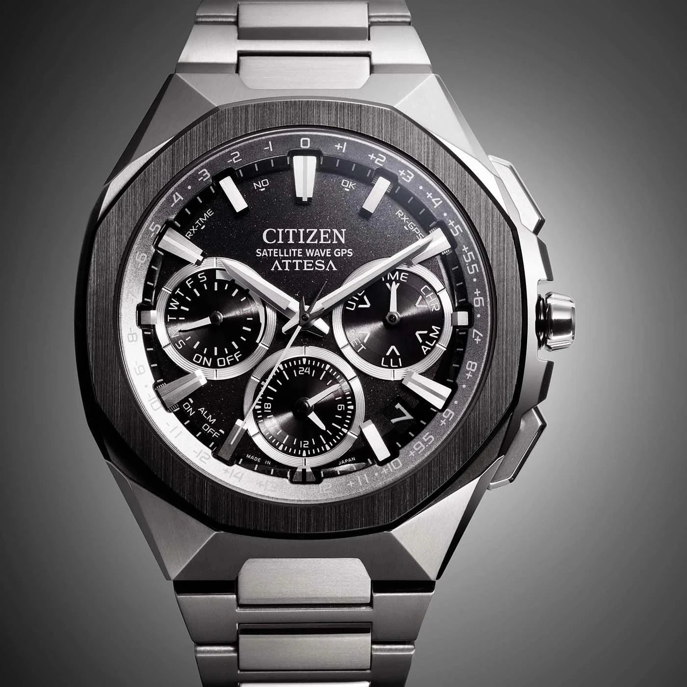 Reloj Citizen para hombre: esfera negra, subesferas de cronógrafo, correa de metal