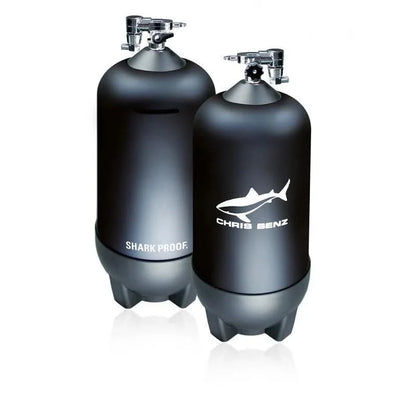 Set de botellas de buceo a prueba de tiburones (2 unidades) con impresión CHRIS BENZ y válvulas