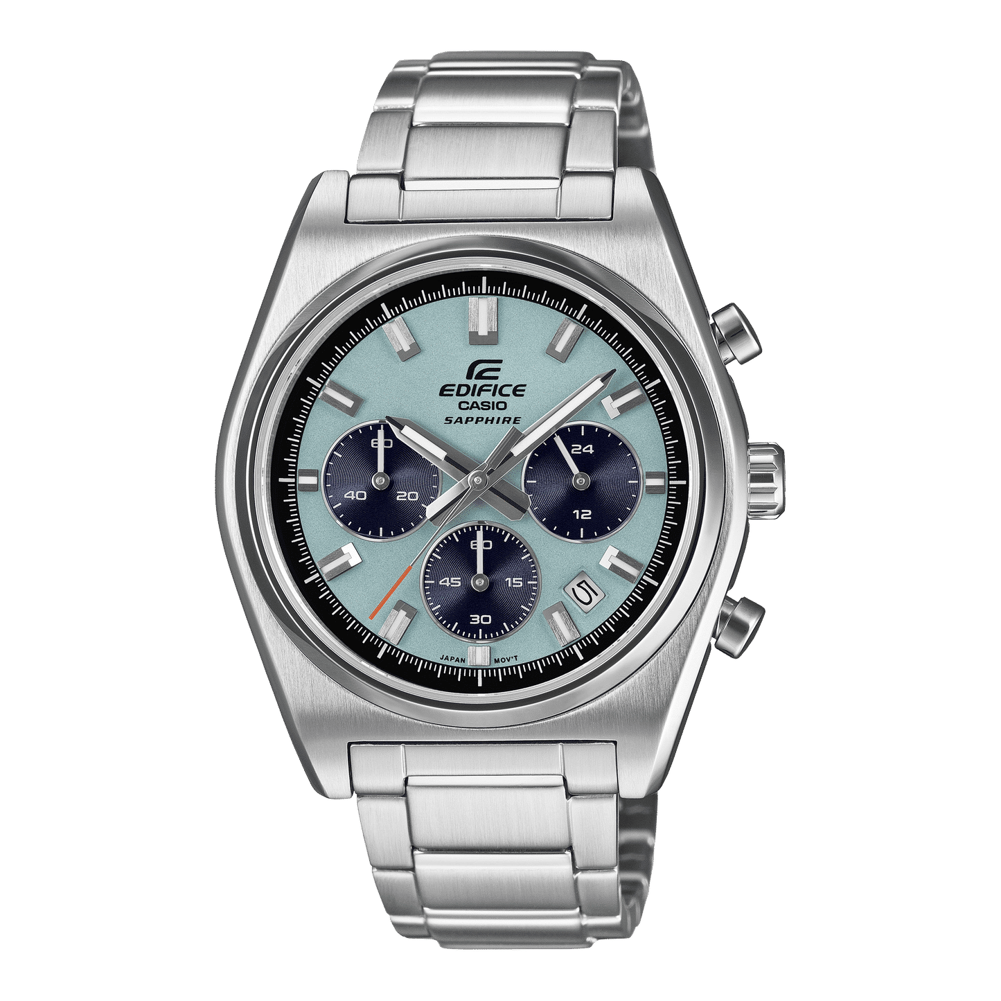 Casio Edifice Herren-Chronograph: Edelstahlgehäuse und -armband, Saphirglas, blaues Zifferblatt