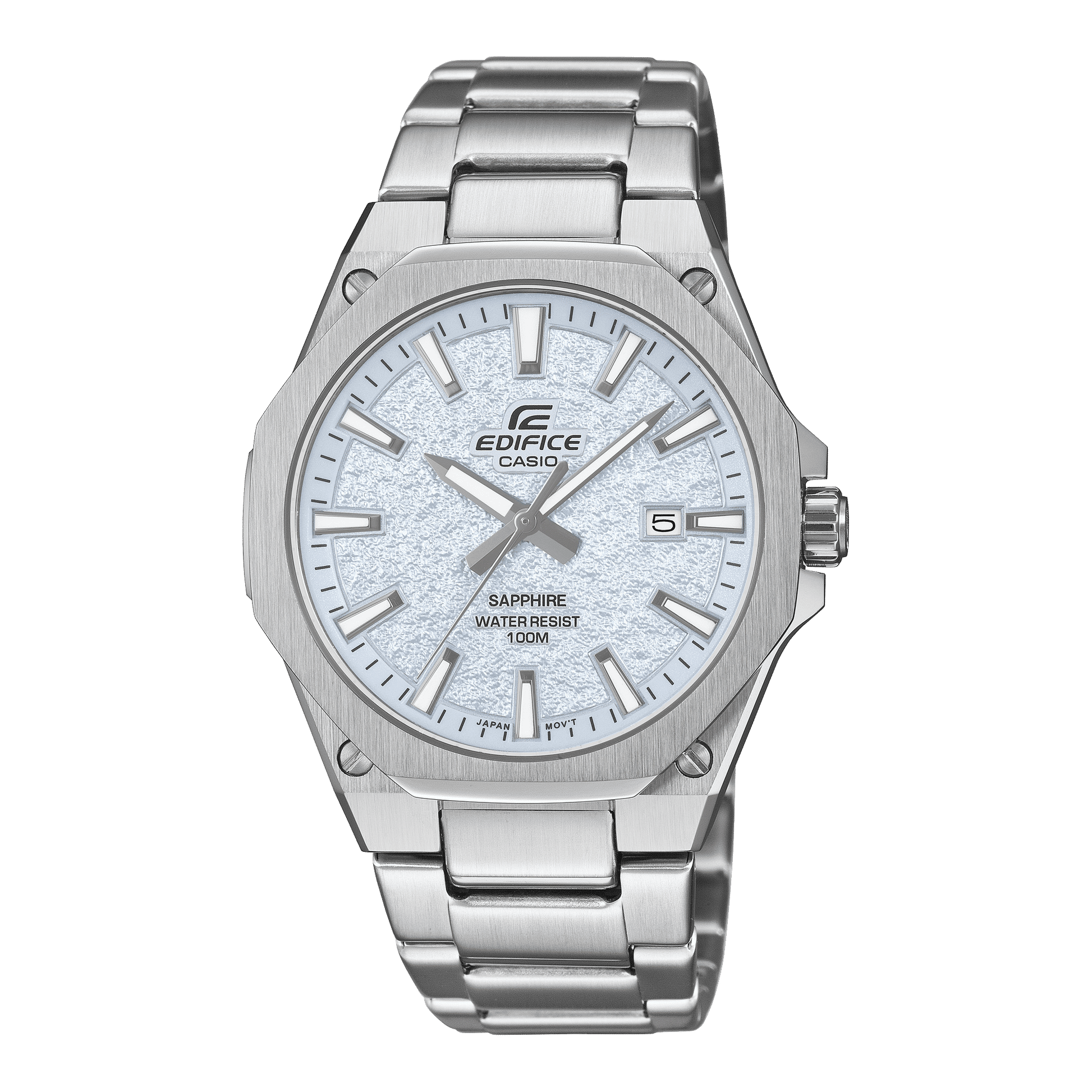Analoge Herrenarmbanduhr Casio Edifice mit silbernem Edelstahlgehäuse, Saphirglas, Datum