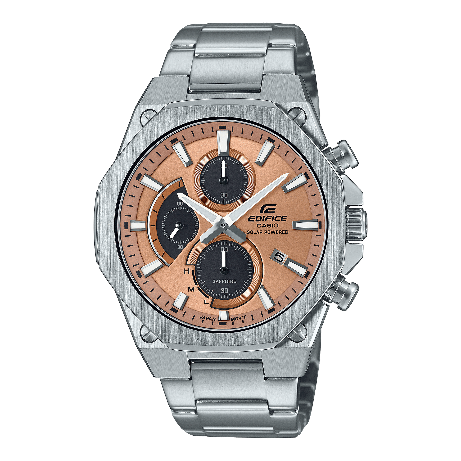 Casio Edifice Herrenchronograf mit Edelstahlarmband, roséfarbenem Zifferblatt und Saphirglas