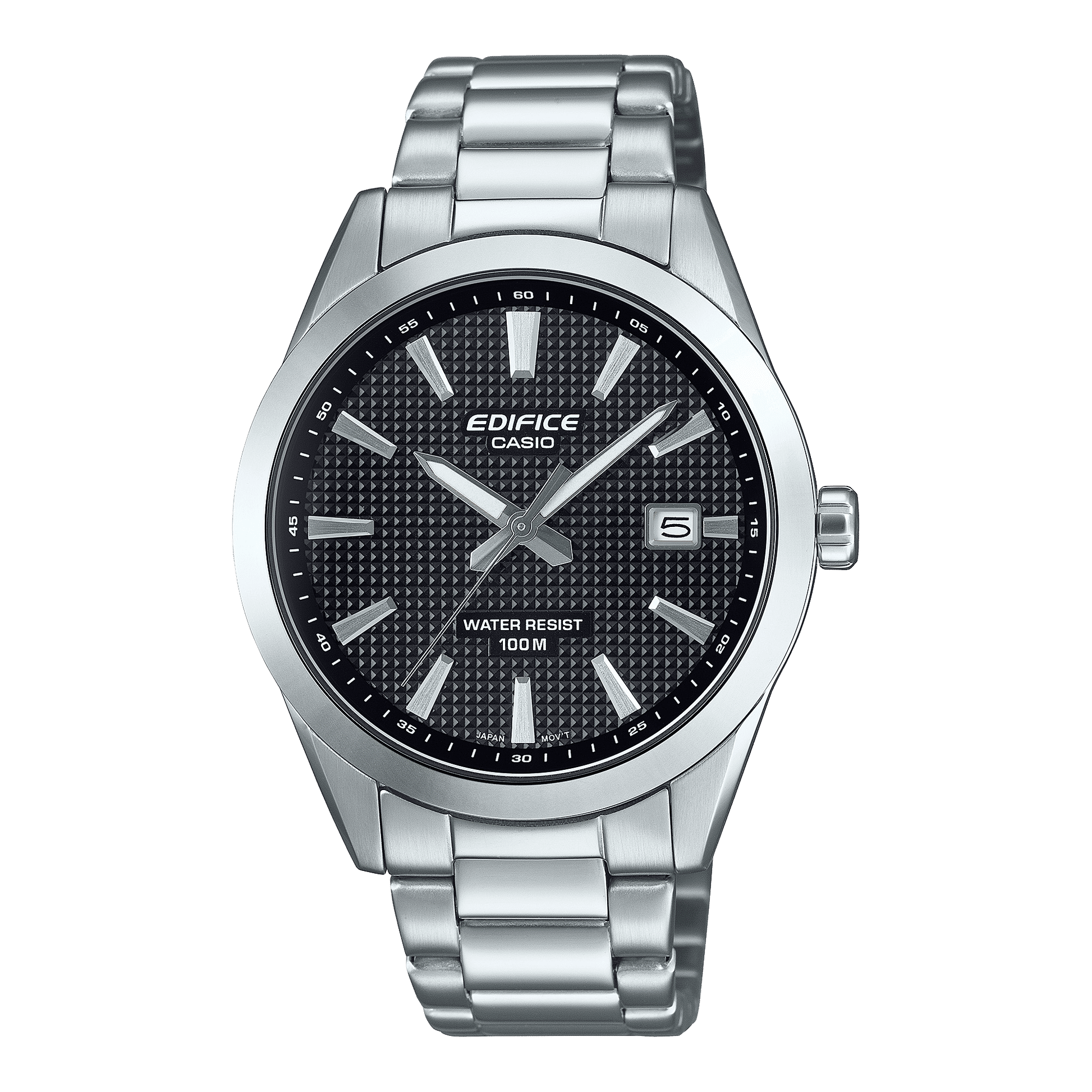 Casio Edifice Herrenuhr: Edelstahlgehäuse, schwarzes Zifferblatt mit Datumsfenster 5