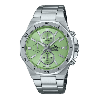 Casio Edifice Herrenarmbanduhr aus Edelstahl mit grünem Zifferblatt und Chronographenanzeigen