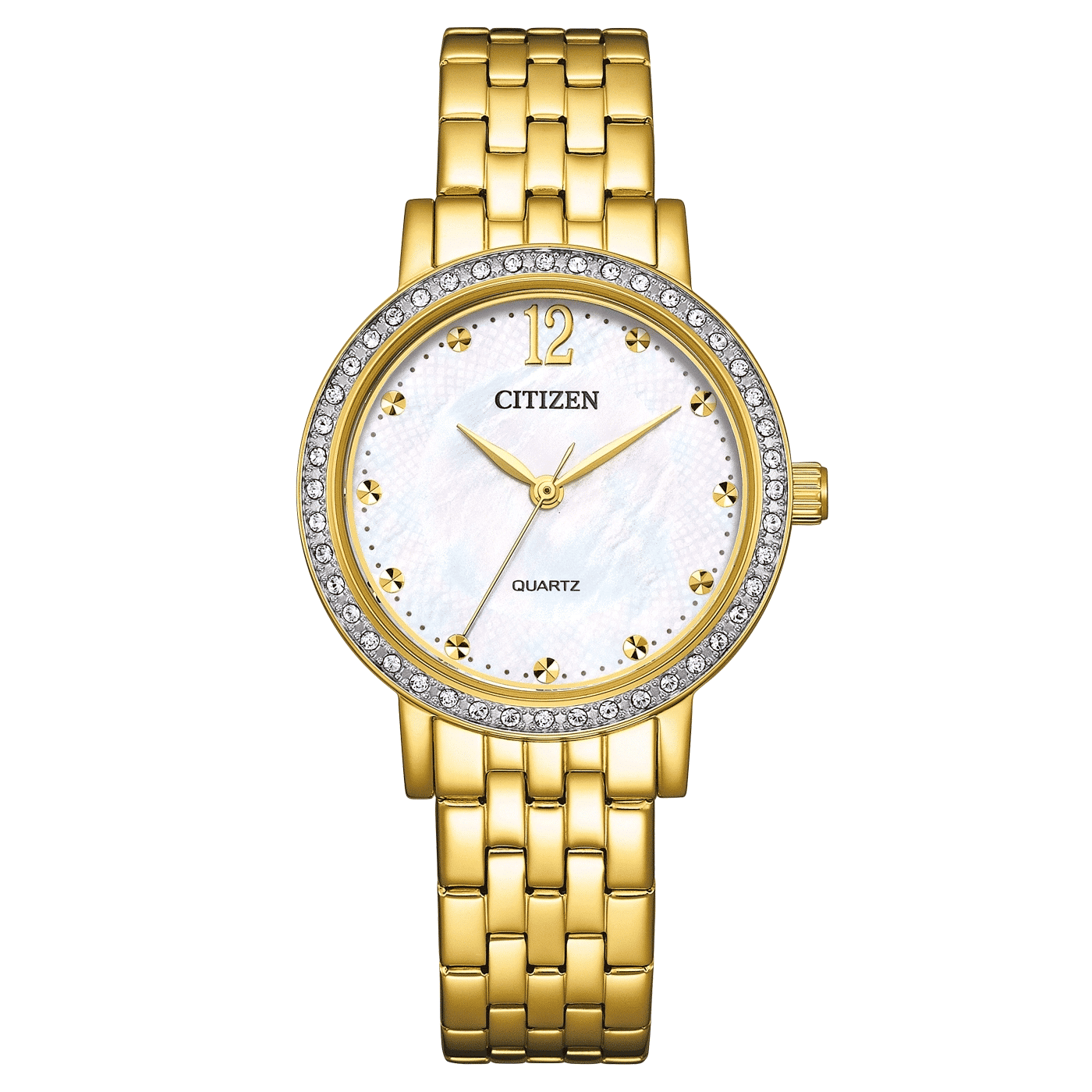 Citizen Elegance EL3102-50D Damenuhr Weiß • Perlmutt-Zifferblatt • Vergoldetes Edelstahlarmband
