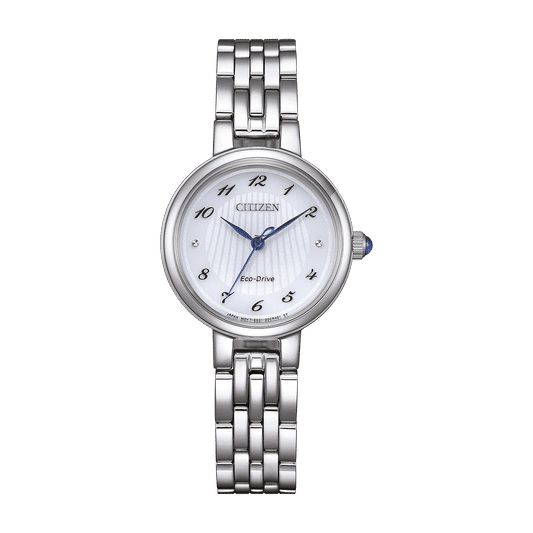 Citizen Eco-Drive Damenarmbanduhr mit silbernem Edelstahlband und weißem Zifferblatt