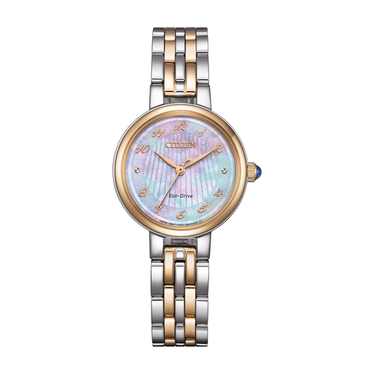 Zweifarbige Damenarmbanduhr mit rosafarbenem Zifferblatt und zweireihigem Metallarmband
