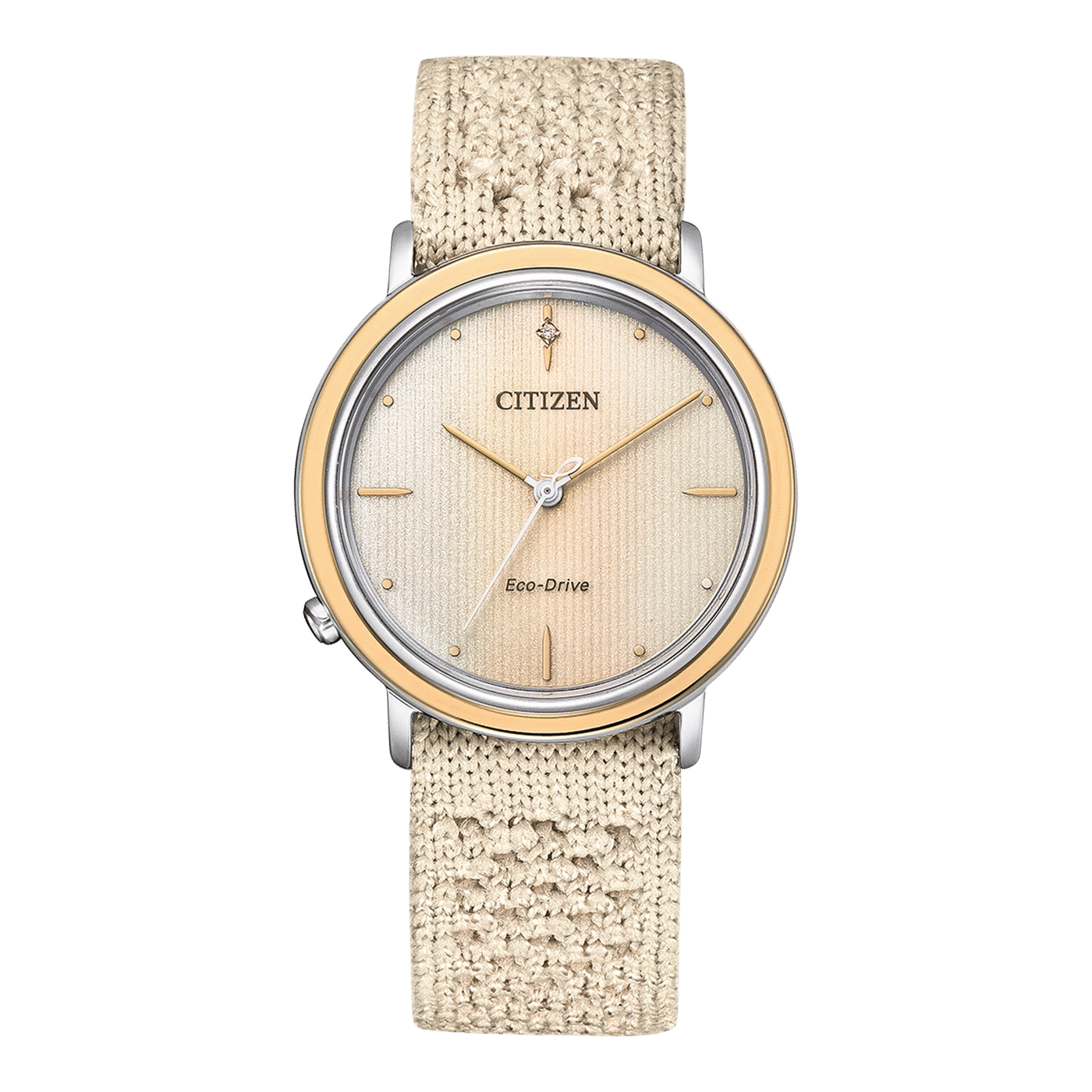 Citizen Ambiluna EM1006-40A Damen Armbanduhr Beige • Eco-Drive Saphirglas • Bicolor Roségold