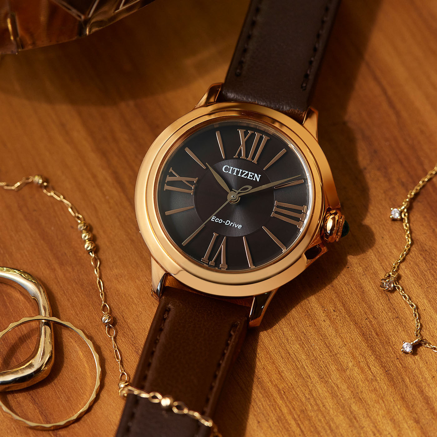 Citizen Ceci EM1163-09X Damenuhr Roségold • Eco-Drive Saphirglas • Apfelarmband Braun, Bild 7