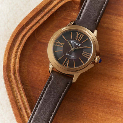 Citizen Ceci EM1163-09X Damenuhr Roségold • Eco-Drive Saphirglas • Apfelarmband Braun, Bild 5