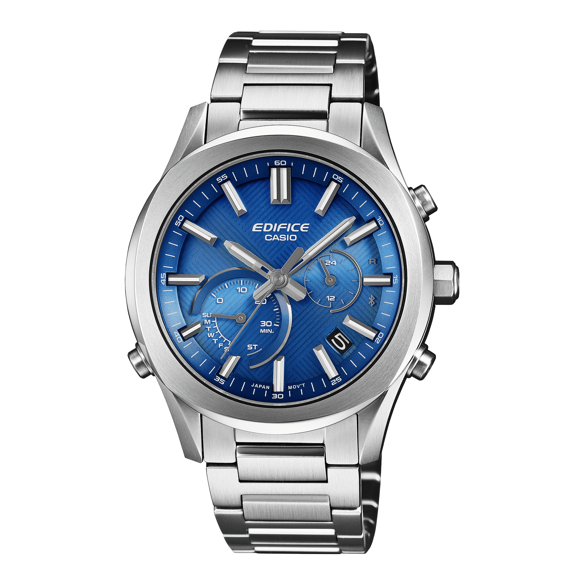 Casio Edifice Herrenarmbanduhr mit blauem Zifferblatt, drei Totalisatoren und Edelstahlarmband