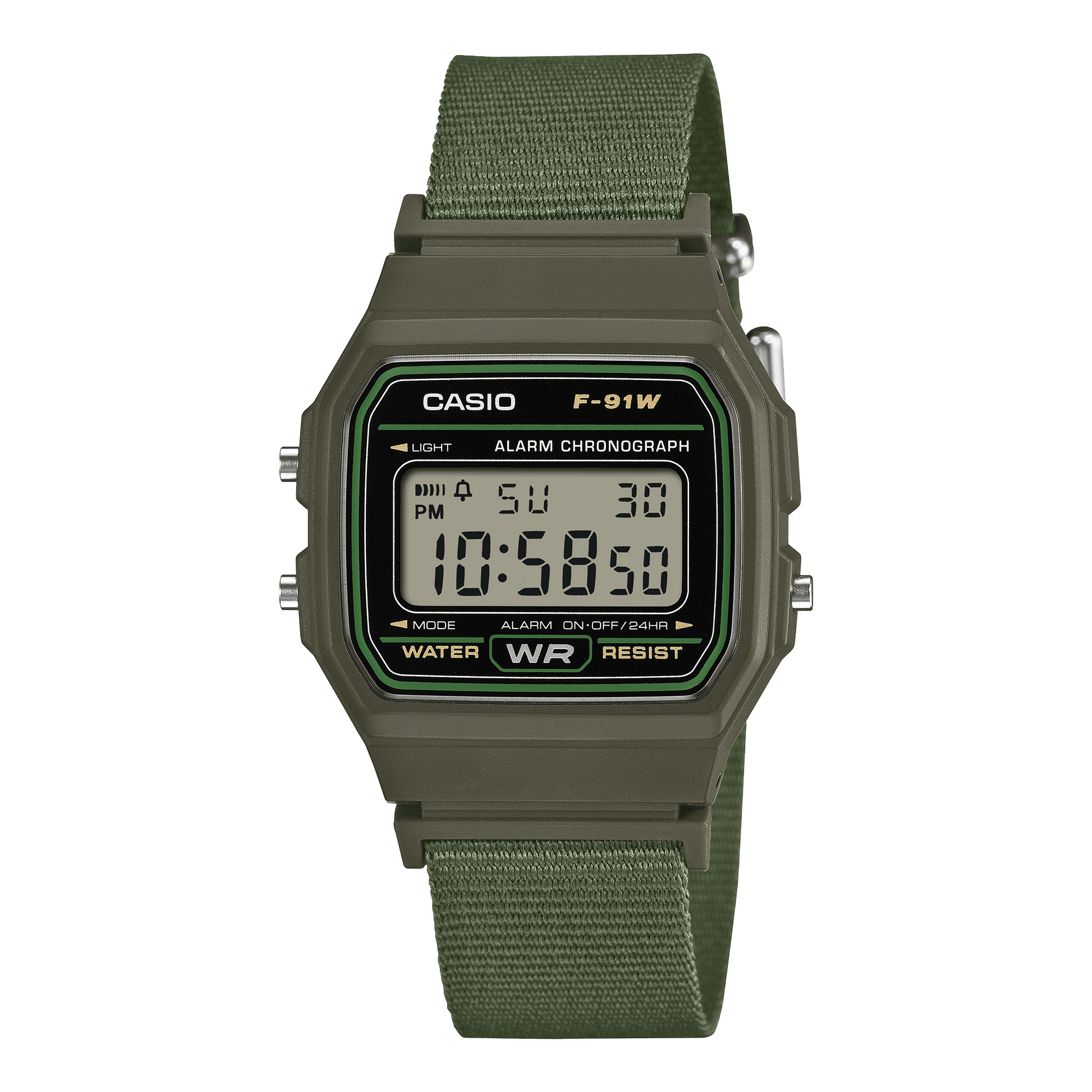 Casio F-91WF-3AEF Timeless Collection Damen- und Jugenduhr Khaki • Recyceltes Textilarmband • LED-Beleuchtung, Bild 2