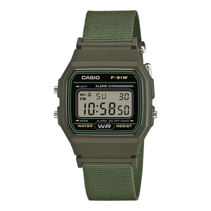 Casio F-91WF-3AEF Timeless Collection Damen- und Jugenduhr Khaki • Recyceltes Textilarmband • LED-Beleuchtung, Bild 2