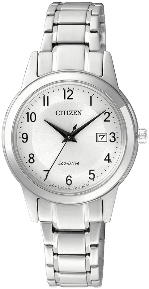 CITIZEN Damenuhr mit silbernem Edelstahlband und weißem Zifferblatt, Eco-Drive