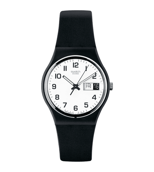 Swatch Originals GB743-S26 Once Again Armbanduhr Schwarz • Tag-Datum-Fenster bei 3 Uhr • Bio-sourced Armband