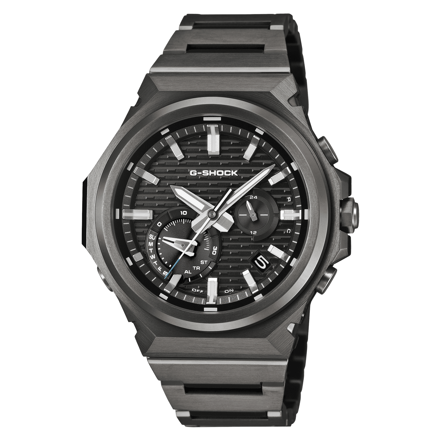 Casio G-SHOCK G-STEEL Herrenuhr, schwarzes Zifferblatt mit Indizes und Chrono-Subdials