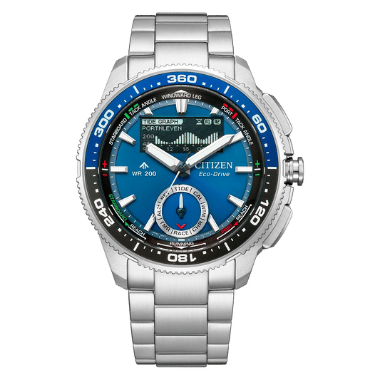 Citizen PROMASTER Wave Tracker Herren-Armbanduhr mit blauem Zifferblatt und Metallarmband