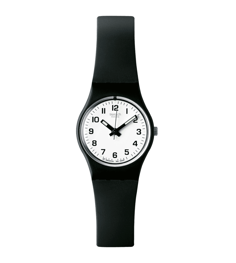 Swatch Originals Small LB153 Something New Damenuhr Schwarz • Schwarzes Polymer-Armband • Weißes Zifferblatt