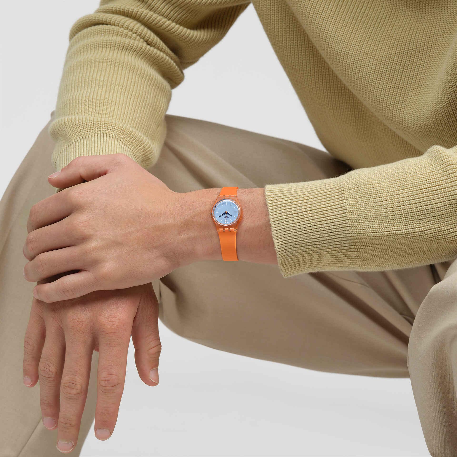 Swatch Originals LO116 View from a Mesa Damenuhr Orange • Transparentes Gehäuse • Hellblaues Zifferblatt, Bild 6