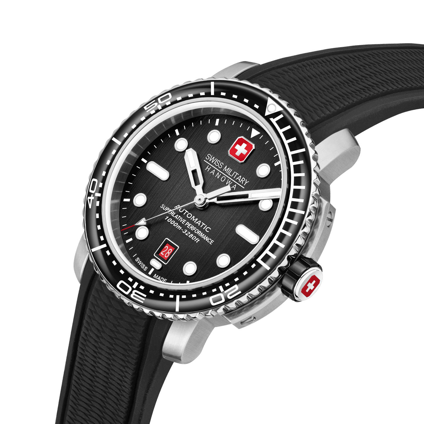 Swiss Military Hanowa Maitre Plongeur SMWGL0002001-SET Herrenuhr Schwarz • Automatikwerk Soprod P024 • 1000 m Wasserdicht