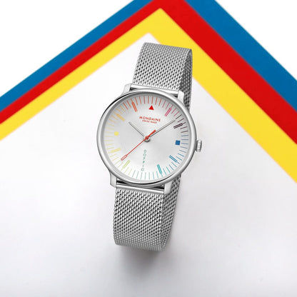 Mondaine Doppio MLE.33112.SM Damen Armbanduhr Silber • Saphirglas mit Antireflexbeschichtung • Swiss Made Quarzwerk, Bild 8