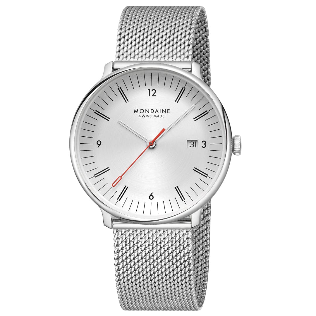 Mondaine Doppio MLE.41210.SM Herrenuhr Silber • Saphirglas mit Antireflexbeschichtung • Schweizer Quarzwerk RONDA 515 RL