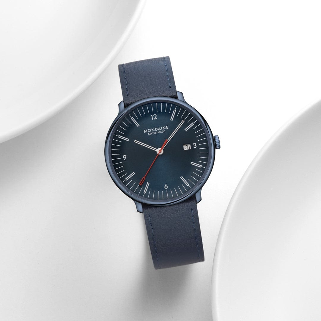Mondaine Doppio MLE.41240.LDV Herrenuhr Blau • Saphirglas mit Antireflexbeschichtung • Schweizer Quarzwerk, Bild 10