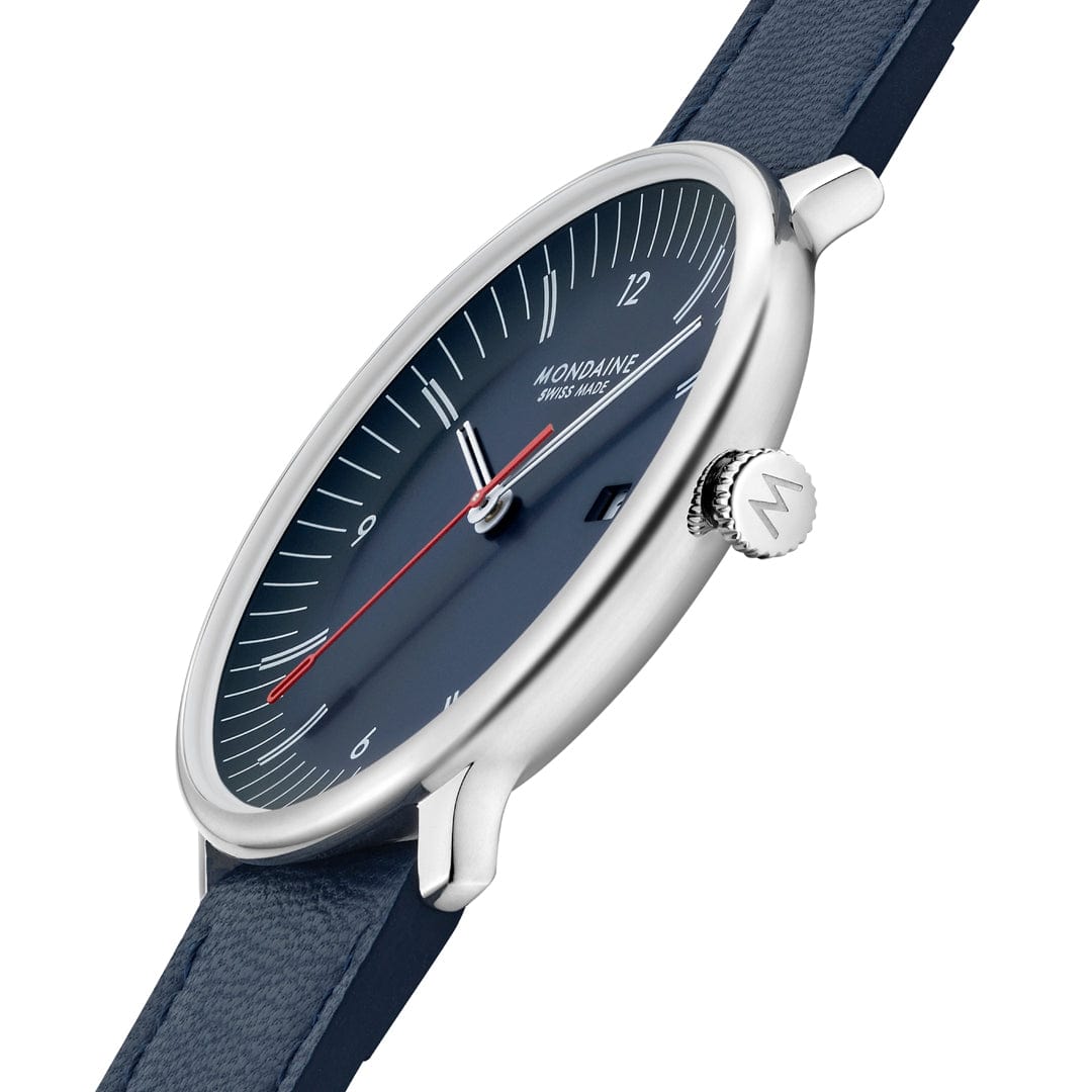 Mondaine Doppio MLE.41240.LQV.SET Herrenuhr Blau • Saphirglas mit Antireflexbeschichtung • Schweizer Quarzwerk, Bild 9
