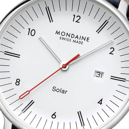 Mondaine Doppio Solar MLE.41910.LDV Herrenuhr Blau • Saphirglas mit Antireflexbeschichtung • Veganes Apfelleder, Bild 3