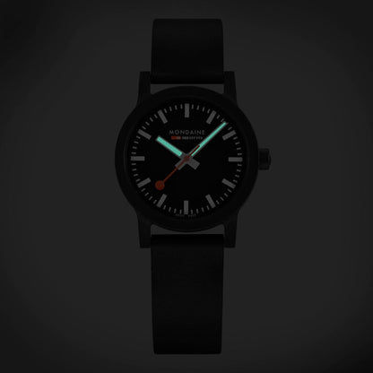 Mondaine essence MS1.32120.RB Damen Armbanduhr Schwarz • Veganes Kautschukarmband • Swiss Made Quarzwerk, Bild 2