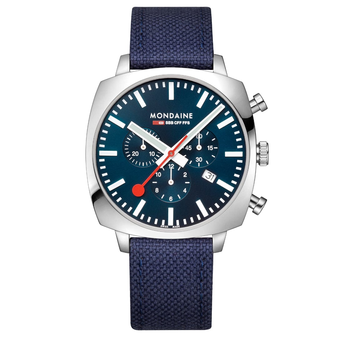 Mondaine Grand Cushion MSL.41440.LD.SET Herrenuhr Blau • Saphirglas • Quarz-Chronograph, Bild 10