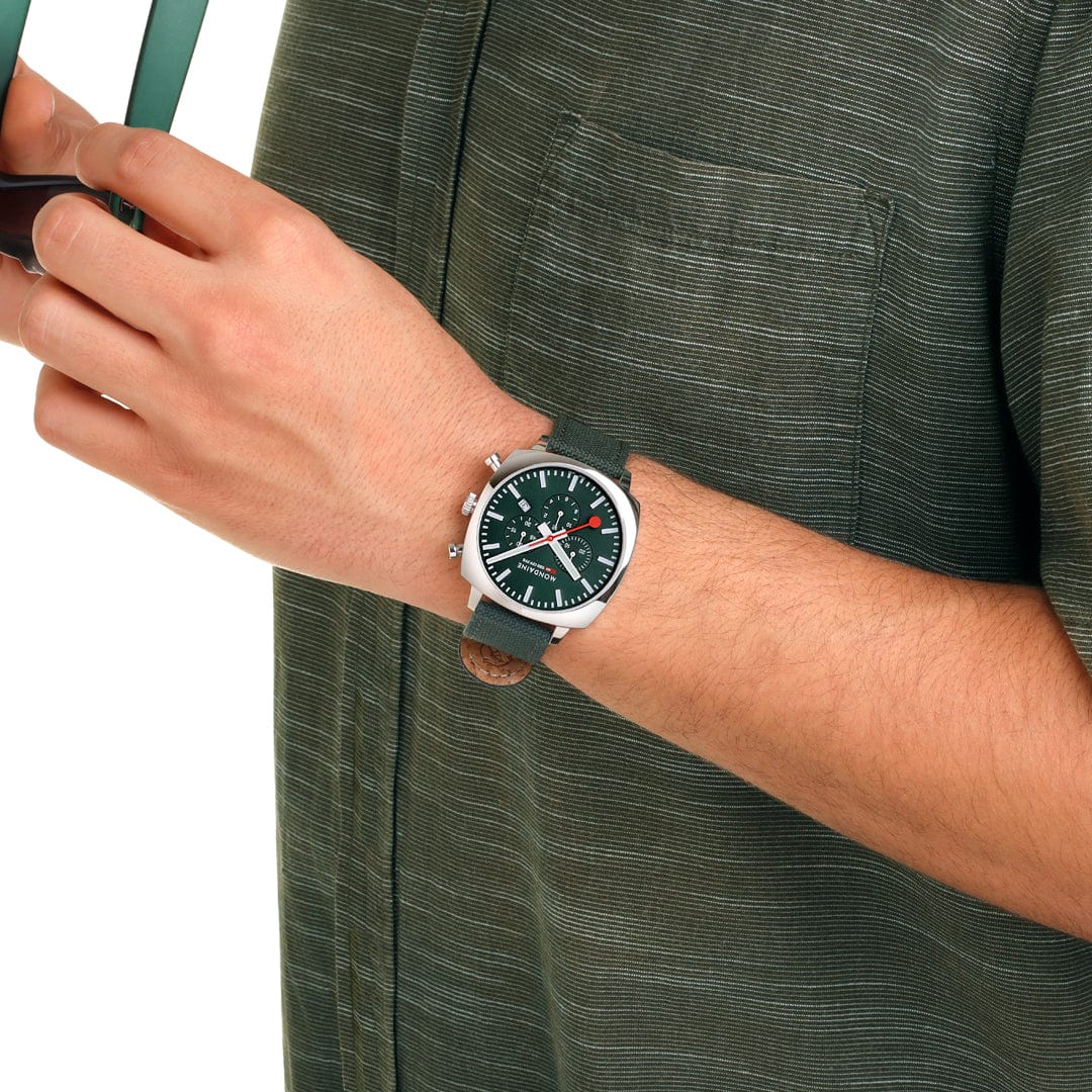 Mondaine Grand Cushion MSL.41460.LF.SET Herrenuhr Grün • Saphirglas • Quarz-Chronograph, Bild 4