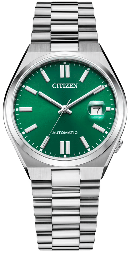 Citizen Tsuyosa Automatikuhr mit grünem Zifferblatt, Stabindex und Edelstahlarmband
