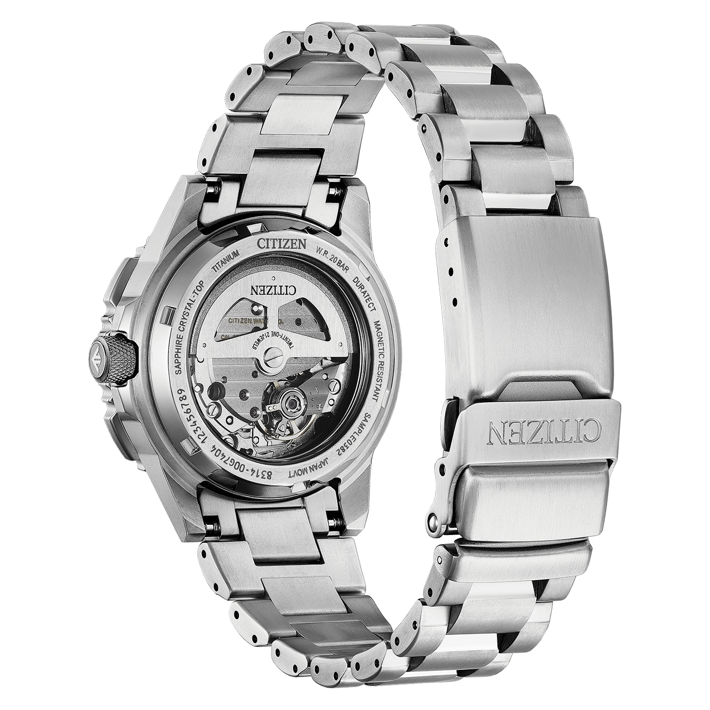 Citizen Promaster Sky Navihawk Herrenarmbanduhr Rückseite mit sichtbarem Automatikwerk