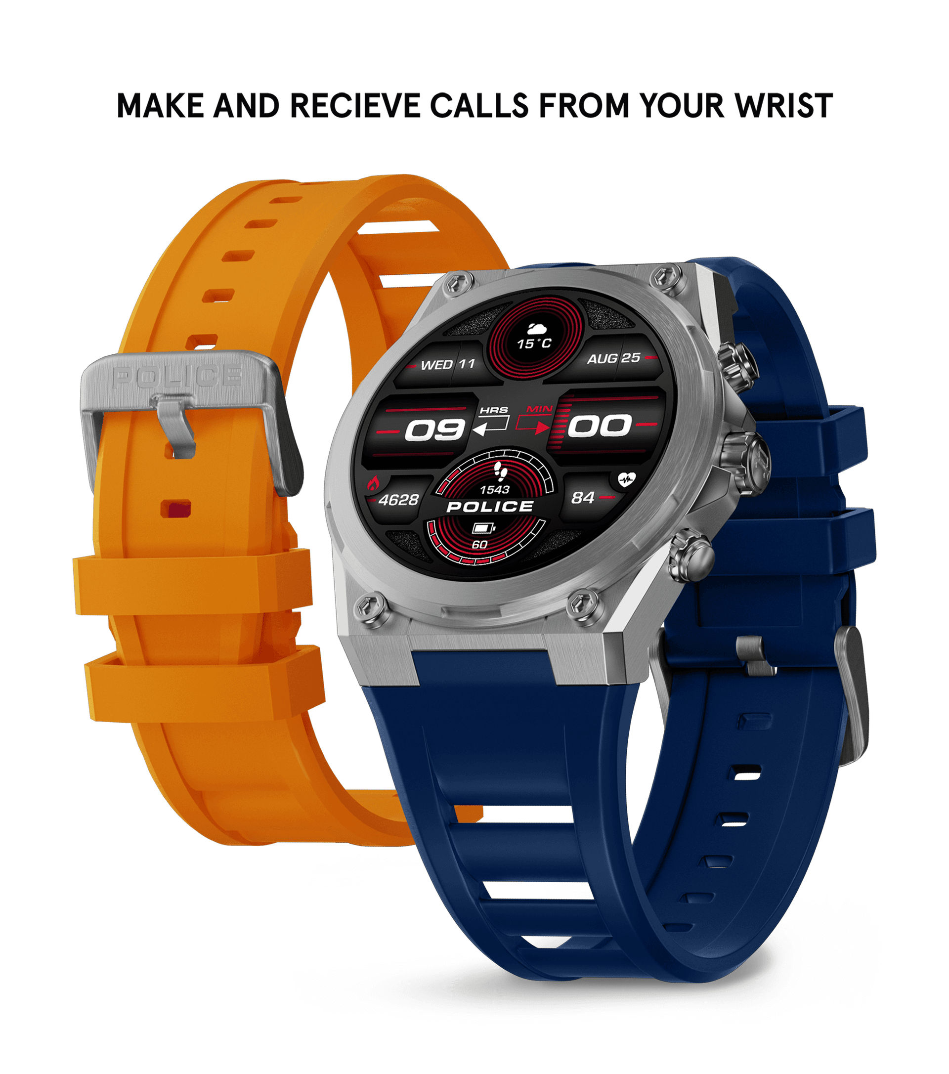 Police My.Avatar 2.0 PEIUN00003X0 Herren-Smartwatch Blau/Orange • AMOLED-Display • Schnellladefunktion, Bild 2