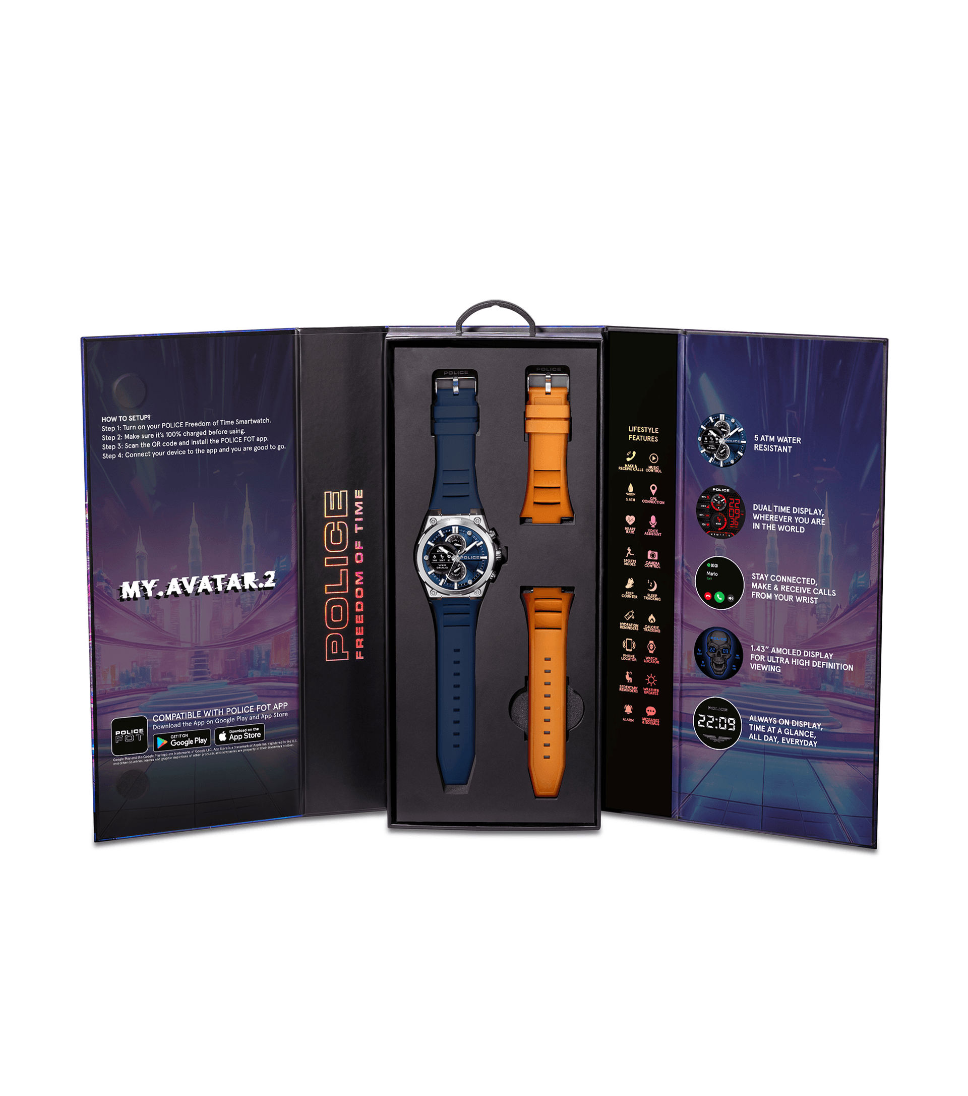 Police My.Avatar 2.0 PEIUN00003X0 Herren-Smartwatch Blau/Orange • AMOLED-Display • Schnellladefunktion, Bild 16