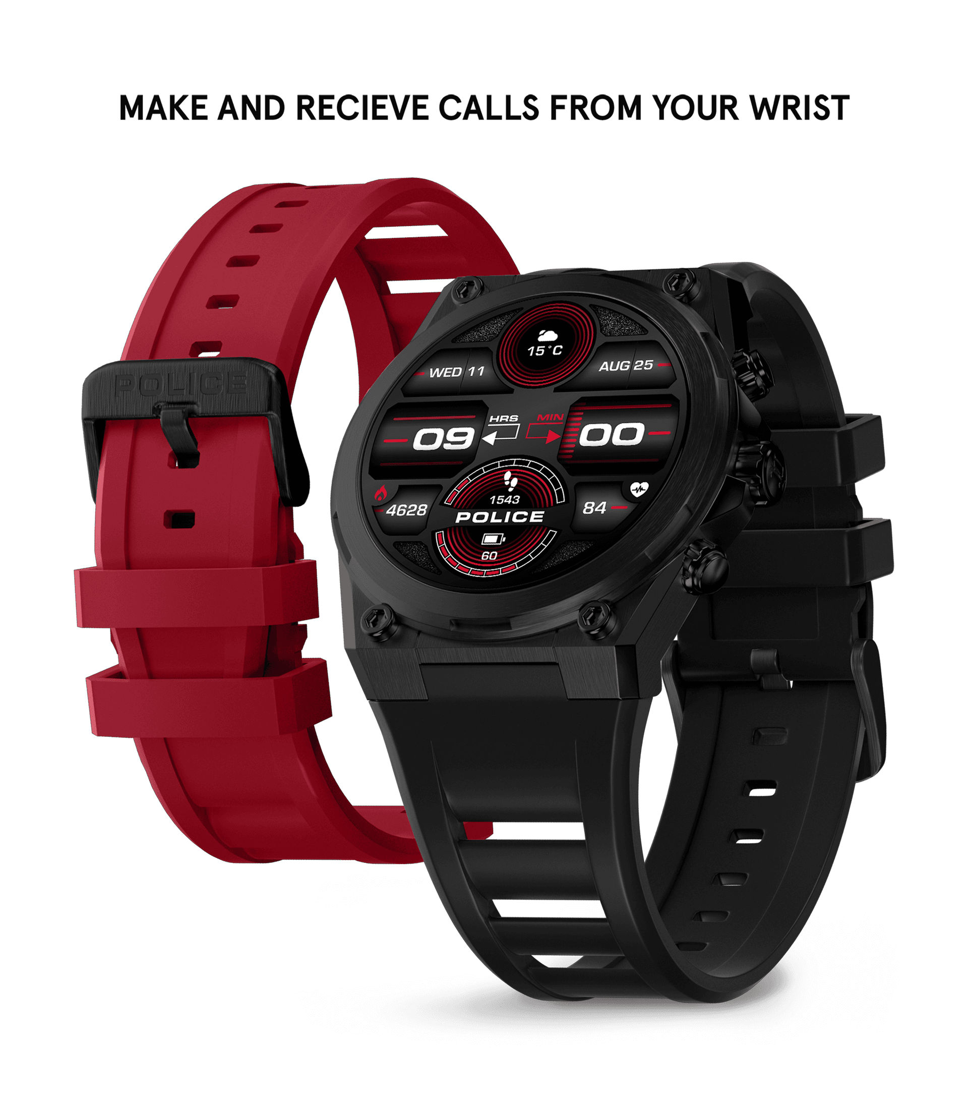 Police My.Avatar 2.0 PEIUN00003X2 Herren Smartwatch Schwarz/Rot • AMOLED-Display • Wechselbare Armbänder, Bild 2