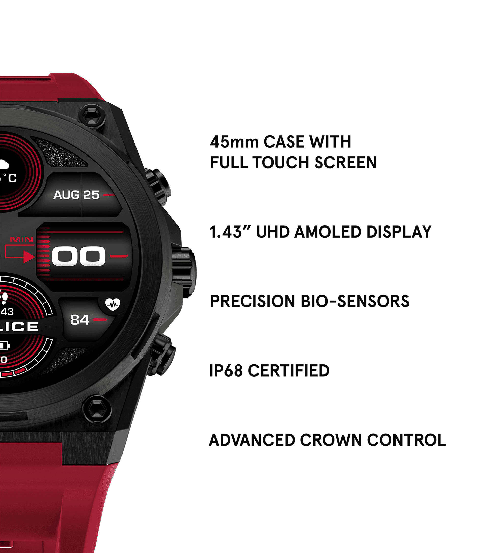Police My.Avatar 2.0 PEIUN00003X2 Herren Smartwatch Schwarz/Rot • AMOLED-Display • Wechselbare Armbänder, Bild 14