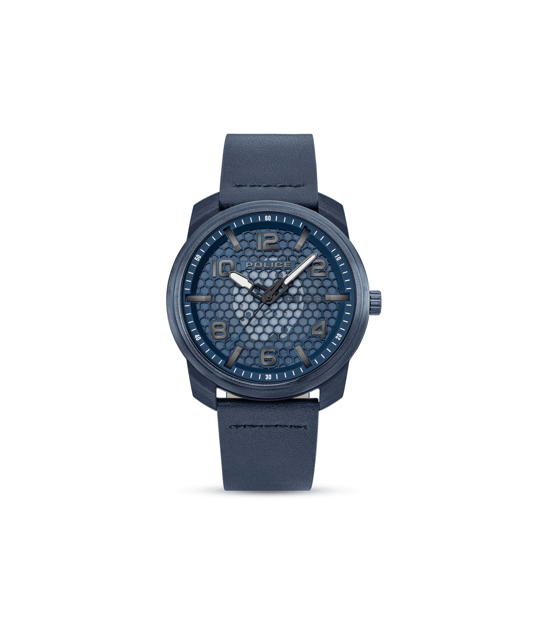 Police Protector PEWGA0049103 Herrenuhr Blau • Skelettiertes Zifferblatt • Lederarmband