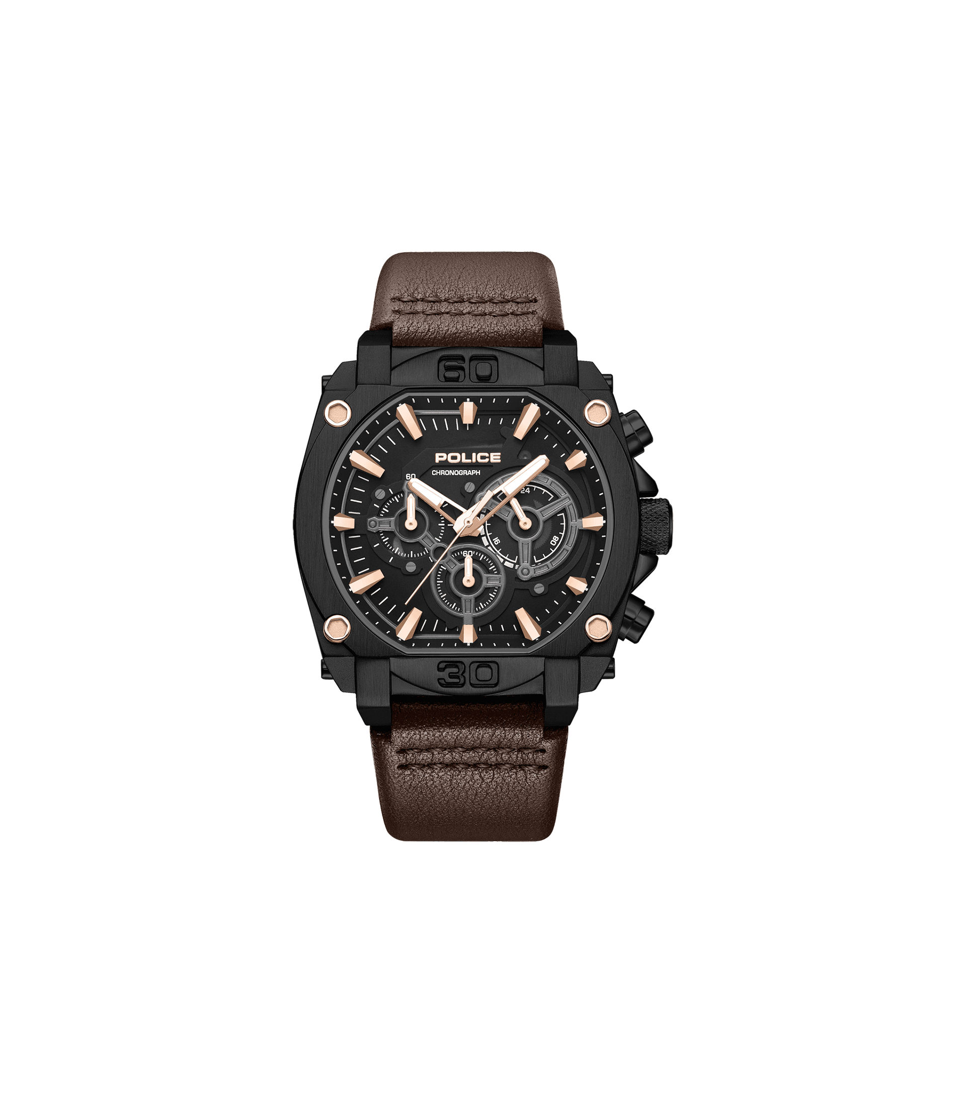Police Norwood PEWGC0092905 Herrenuhr Grau • Quarz-Chronograph • Lederarmband Braun