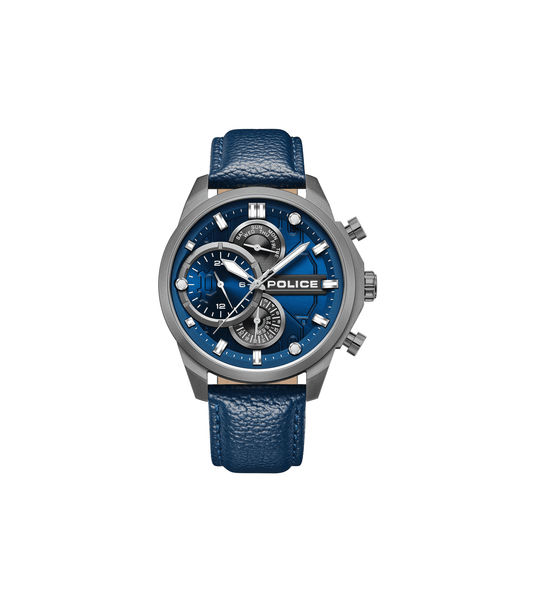 Police Reactor PEWGF0039202 Herrenuhr Blau • Multifunktions-Zifferblatt • Robustes Lederband