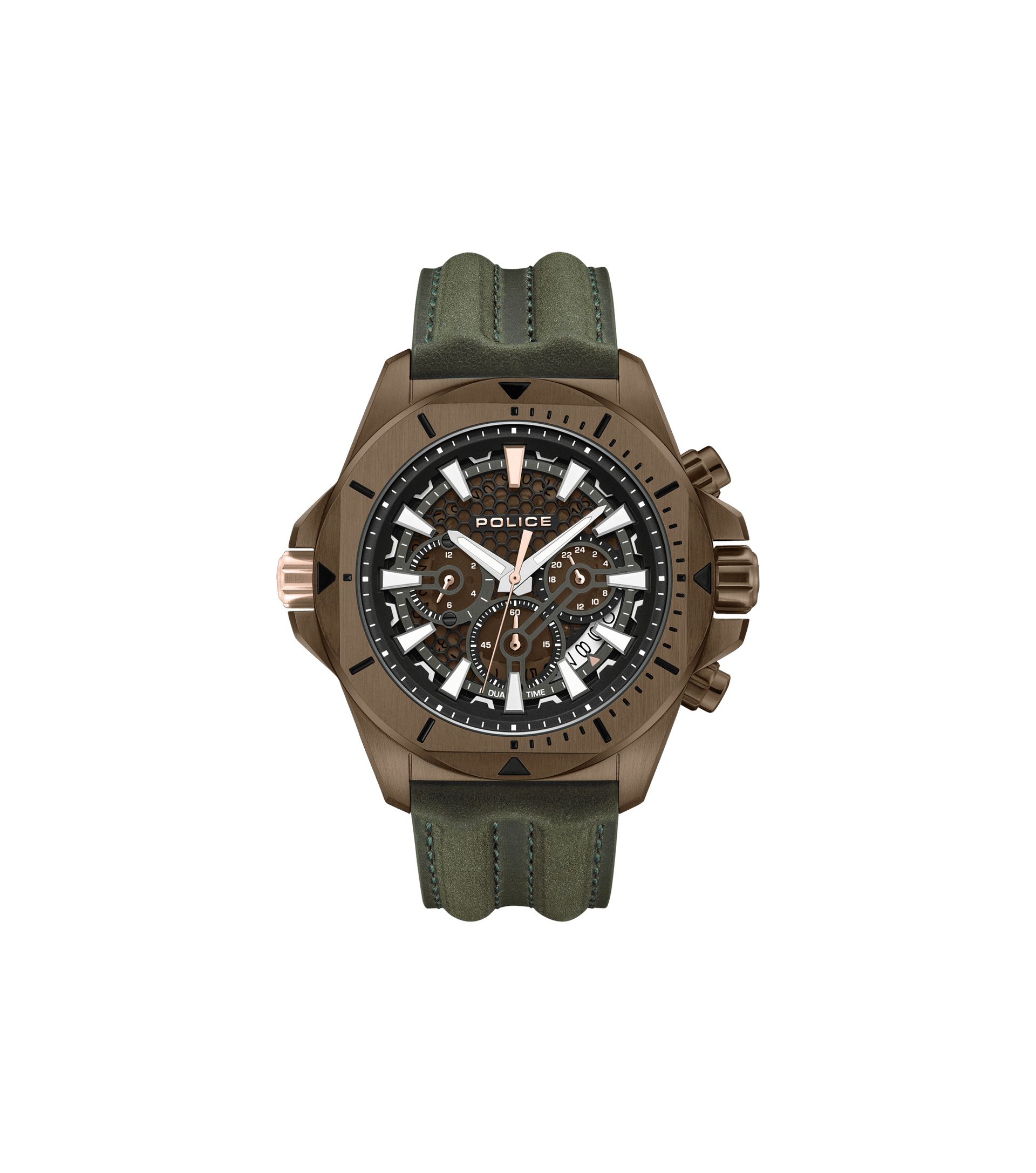 Police Electrical PEWGF0054502 Herrenuhr Stahl • Multifunktion • Khaki Lederarmband