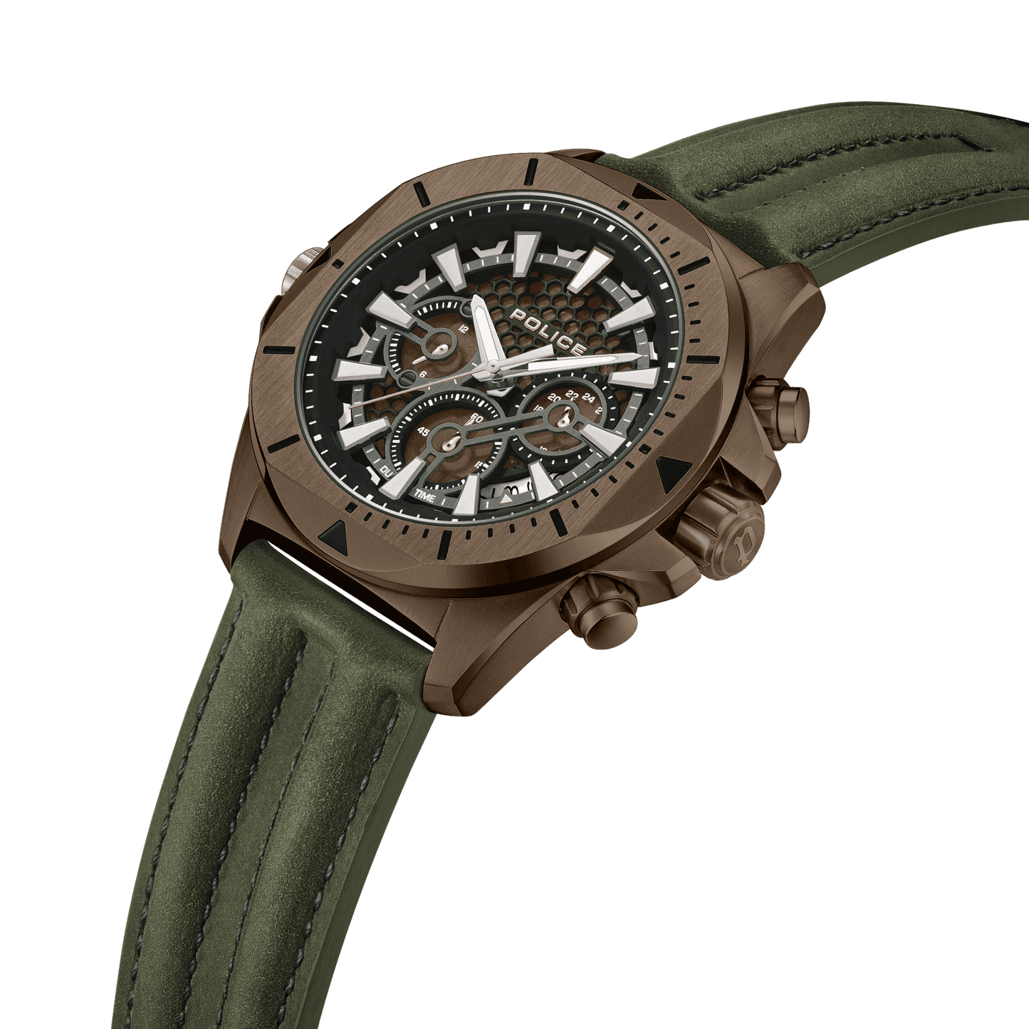 Police Electrical PEWGF0054502 Herrenuhr Stahl • Multifunktion • Khaki Lederarmband, Bild 2