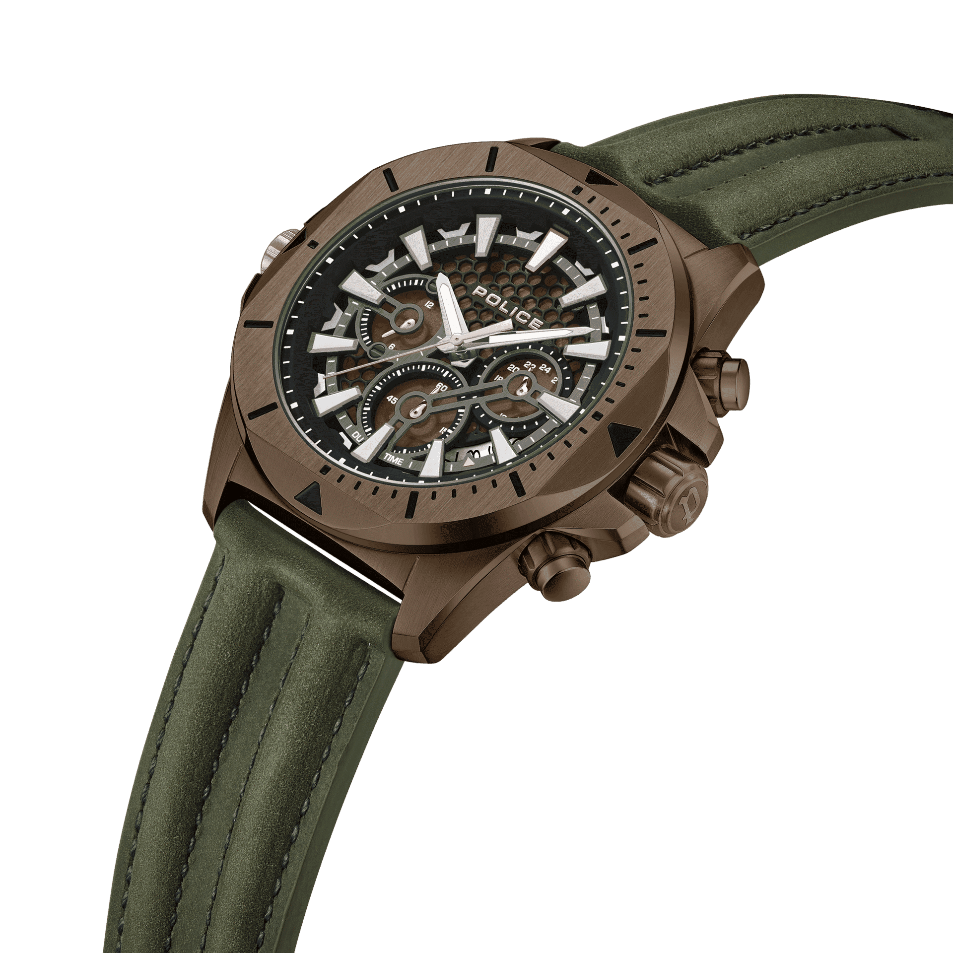Police Electrical PEWGF0054502 Herrenuhr Stahl • Multifunktion • Khaki Lederarmband, Bild 2