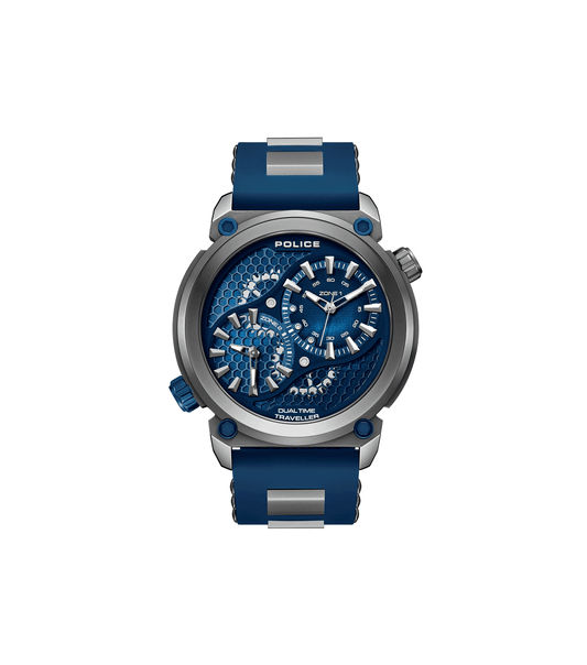 Police Boa PEWGM0071803 Herren • Ionenplattiertes Gunmetal-Gehäuse • Silikon-Armband Blau