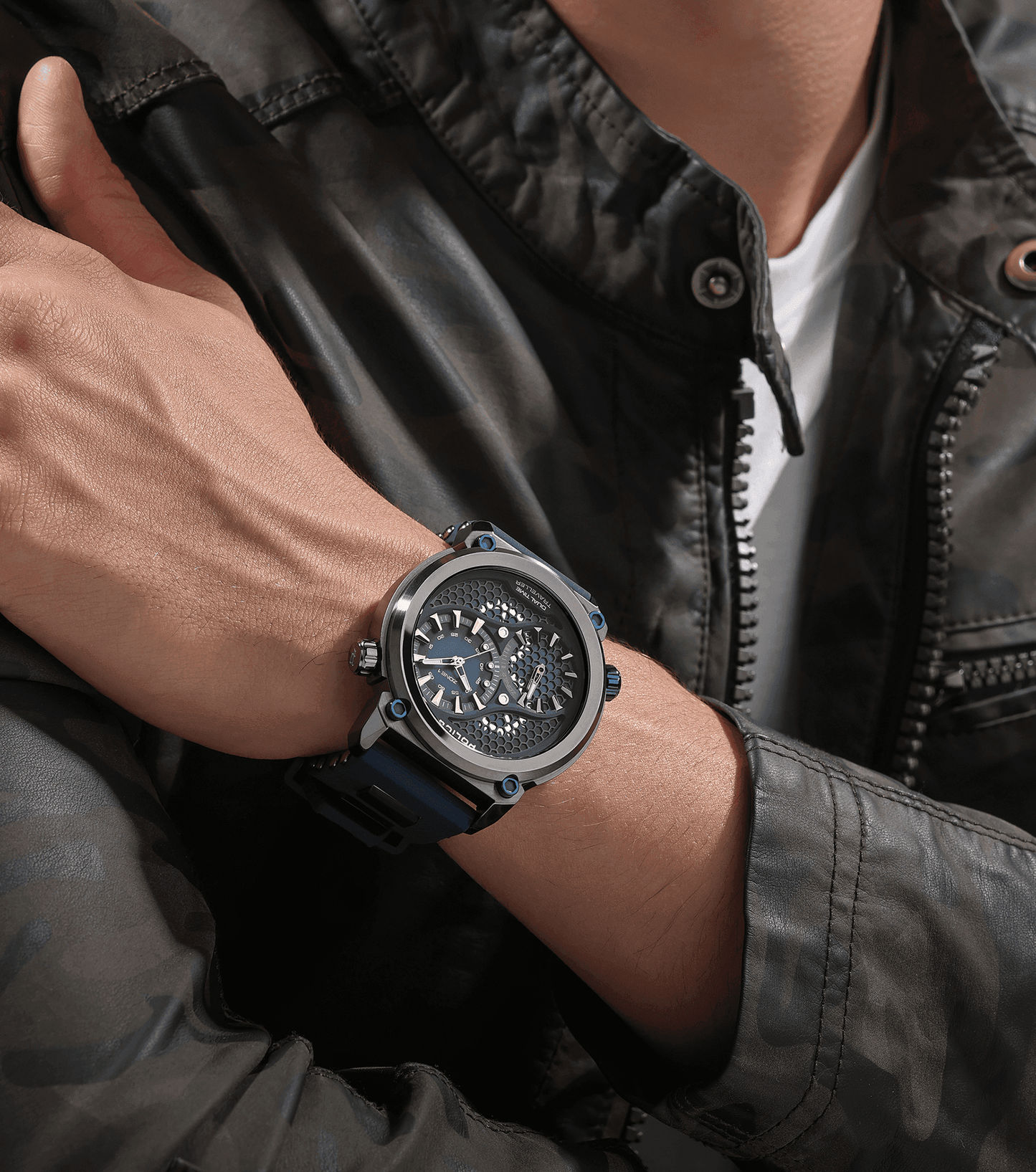 Police Boa PEWGM0071803 Herren • Ionenplattiertes Gunmetal-Gehäuse • Silikon-Armband Blau, Bild 5