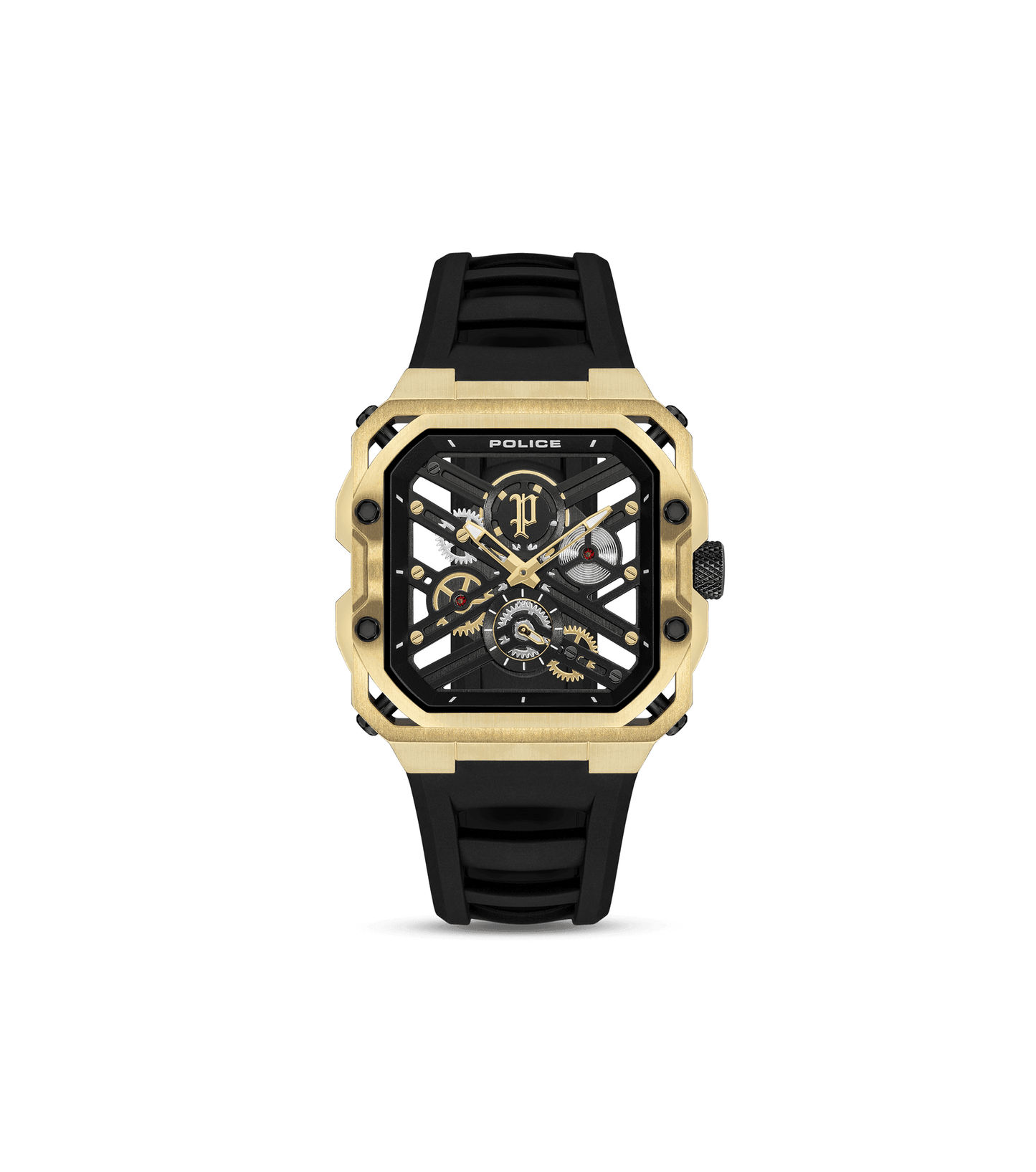 Police Disruptor I PEWGM0072003 Herrenuhr Gold • Ionenplattiertes Goldgehäuse • Schwarzes Silikonarmband