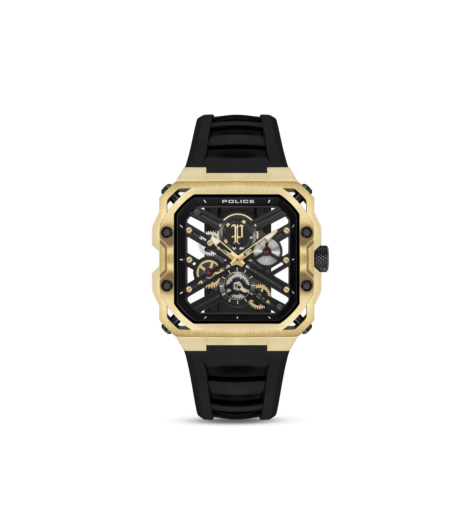 Police Disruptor I PEWGM0072003 Herrenuhr Gold • Ionenplattiertes Goldgehäuse • Schwarzes Silikonarmband