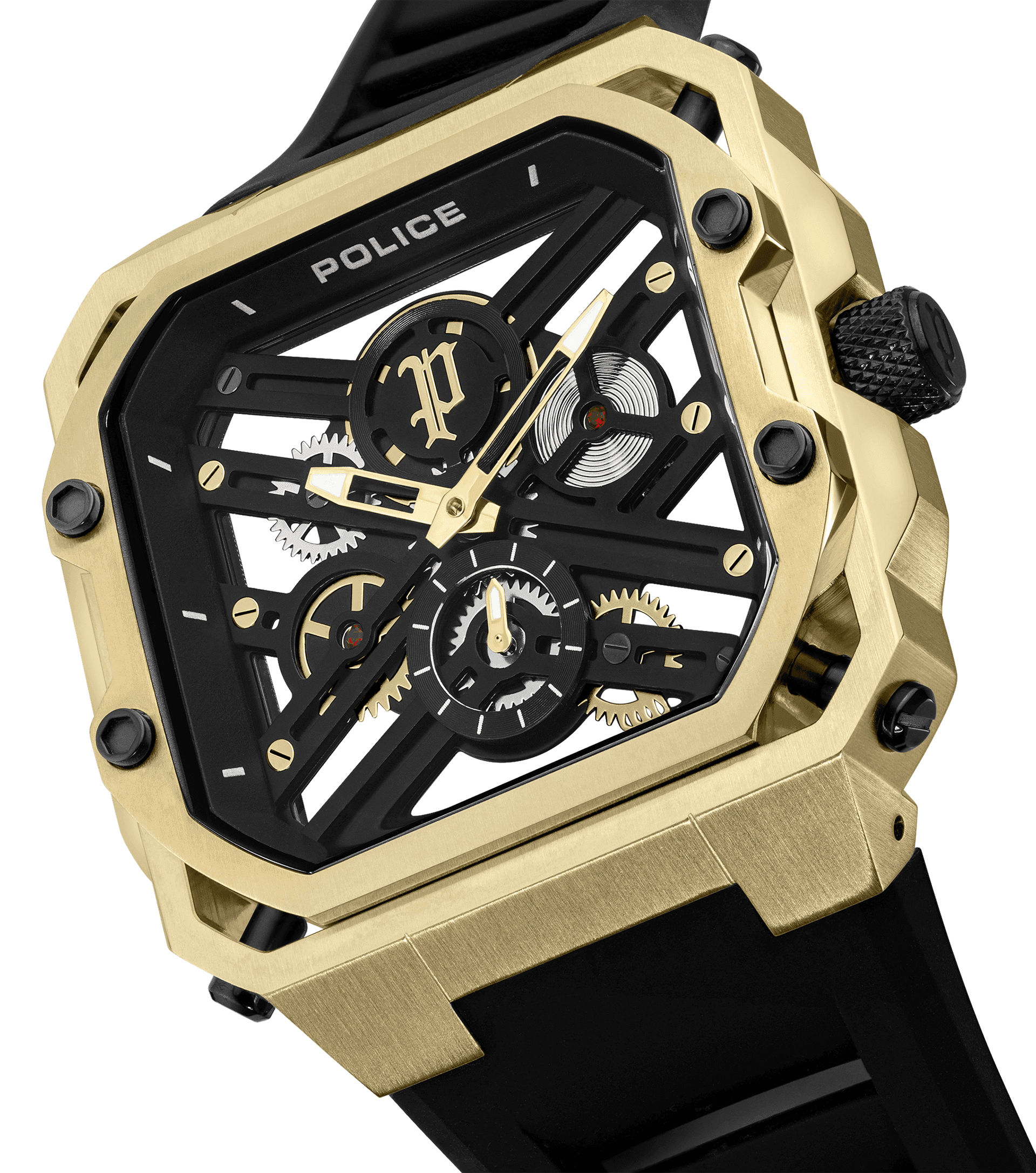 Police Disruptor I PEWGM0072003 Herrenuhr Gold • Ionenplattiertes Goldgehäuse • Schwarzes Silikonarmband, Bild 4